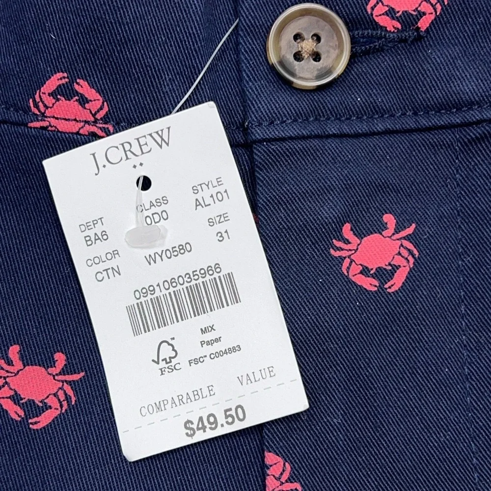 J.Crew Chino Shorts Mens 31 Navy Blue Pink Crab Embroidered 9